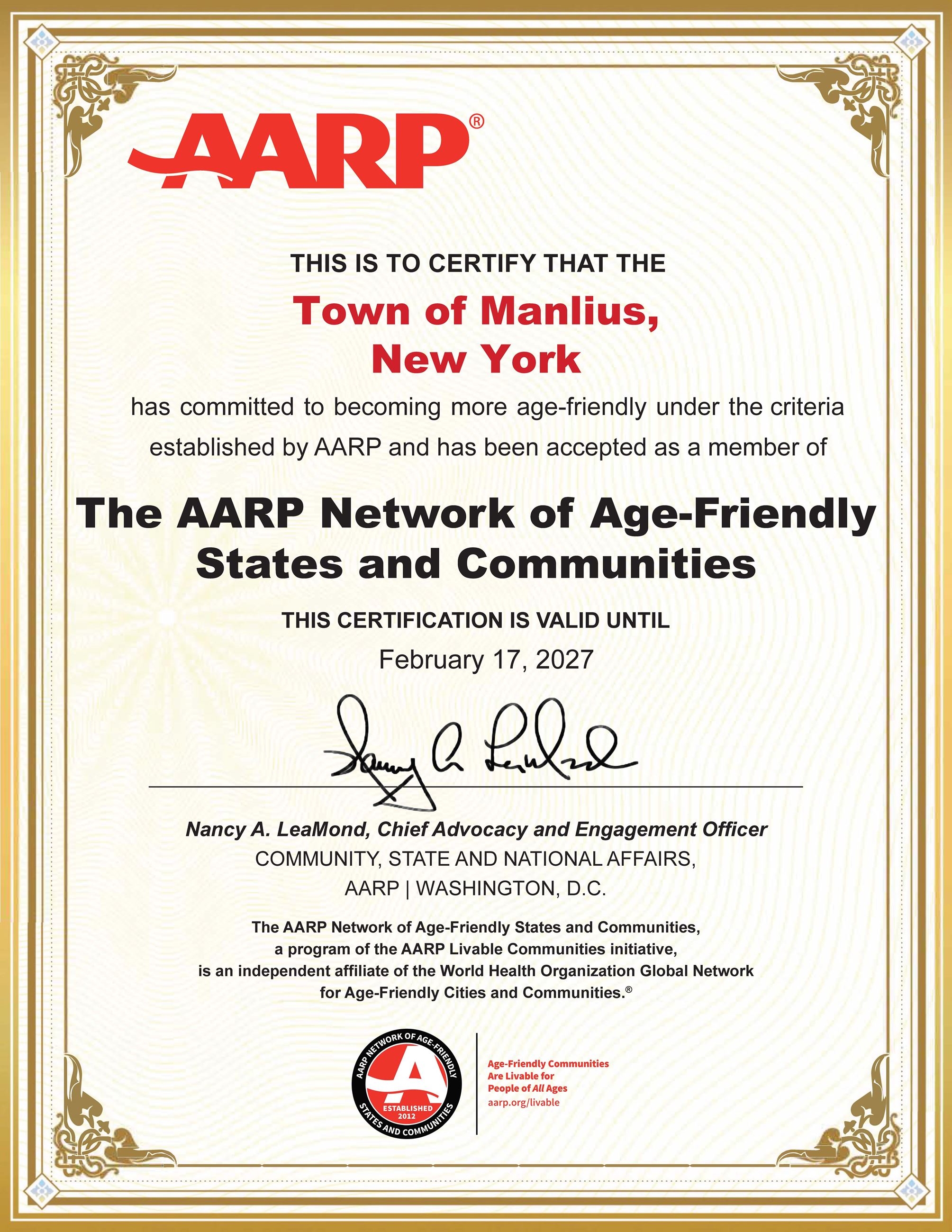 AARP certificate